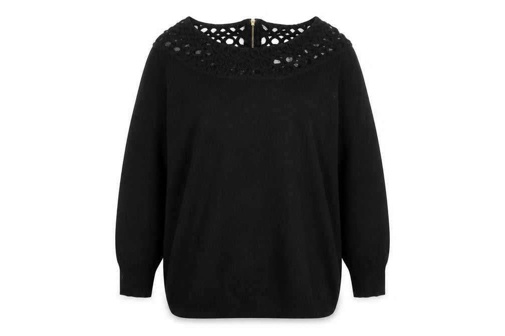 Per Una Women's Black Size 14 Crochet Neck Pullover Jumper