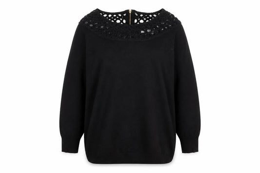 Per Una Women's Black Size 14 Crochet Neck Pullover Jumper