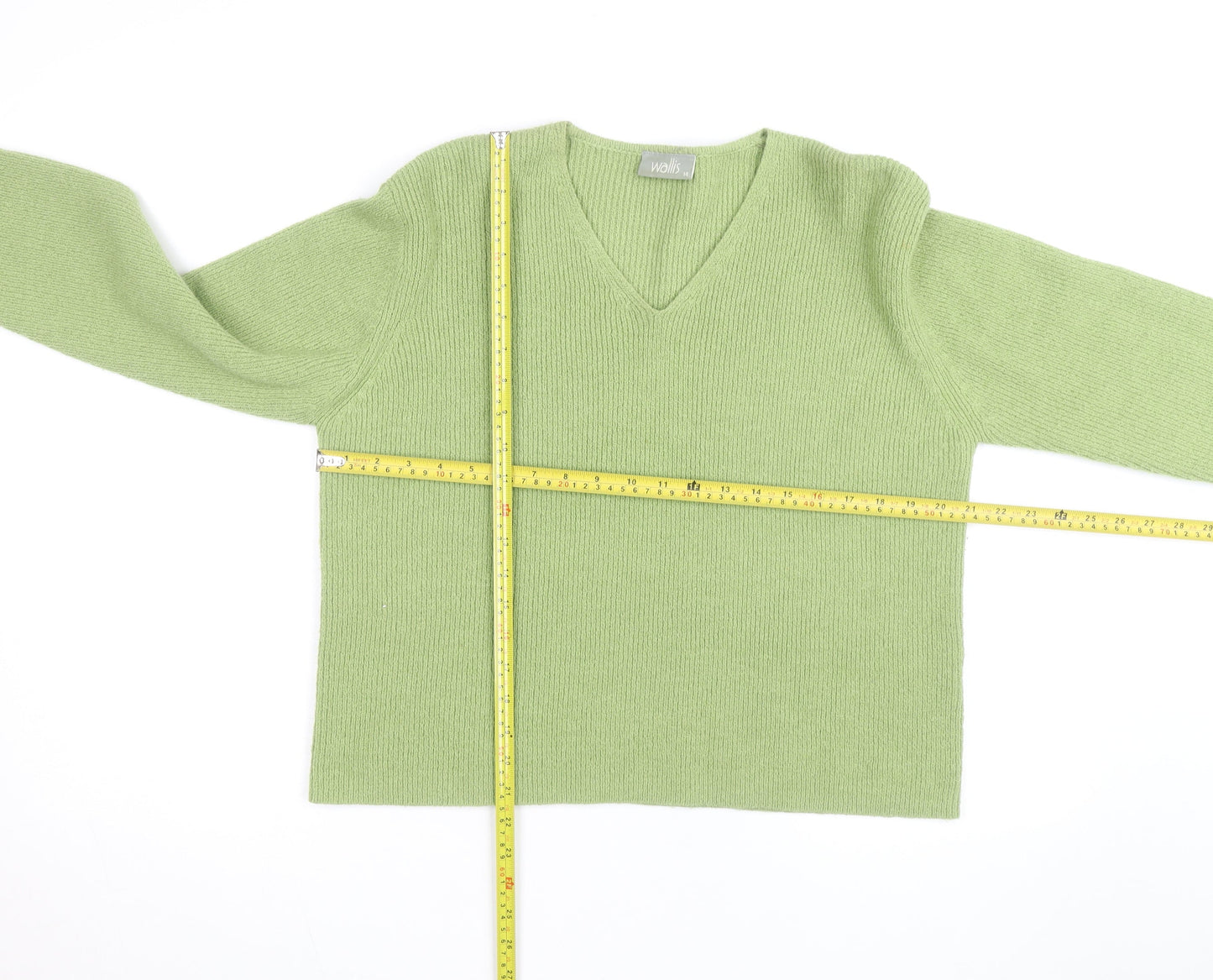 Wallis Women Green V-Neck Wool Blend Knit Jumper Size 14