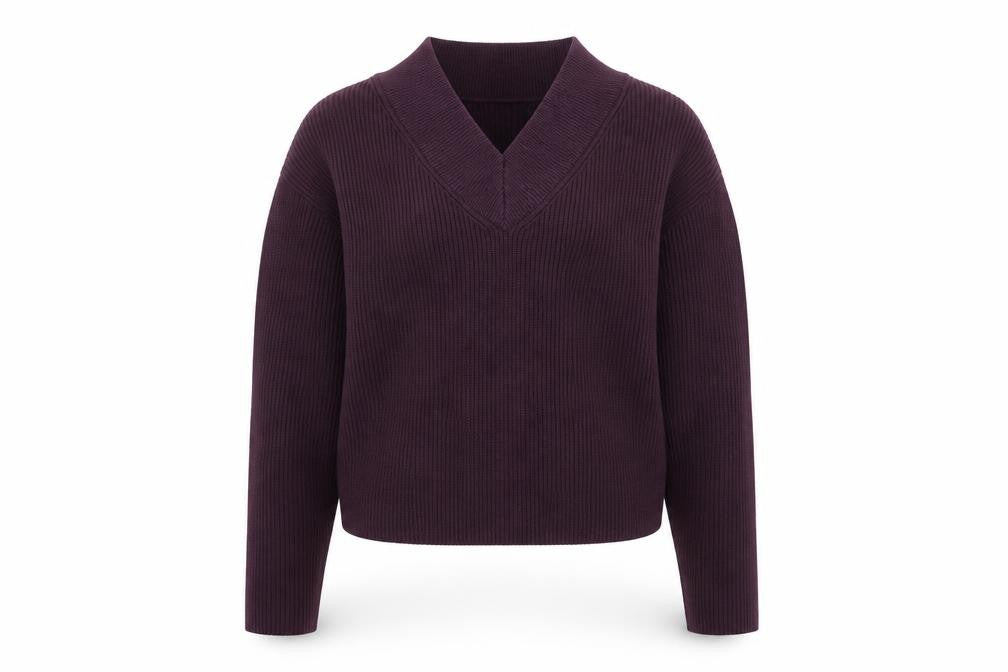 Marks & Spencer Women's Purple V-Neck Rib Knit Jumper Size S