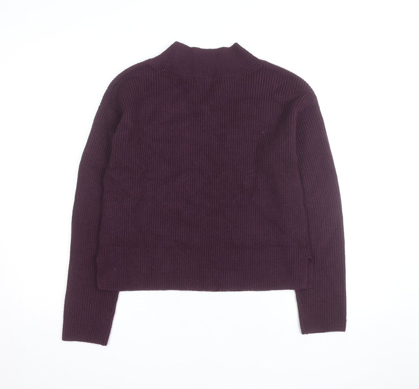 Marks and Spencer Women's Purple V-Neck Rib Knit Jumper Size S