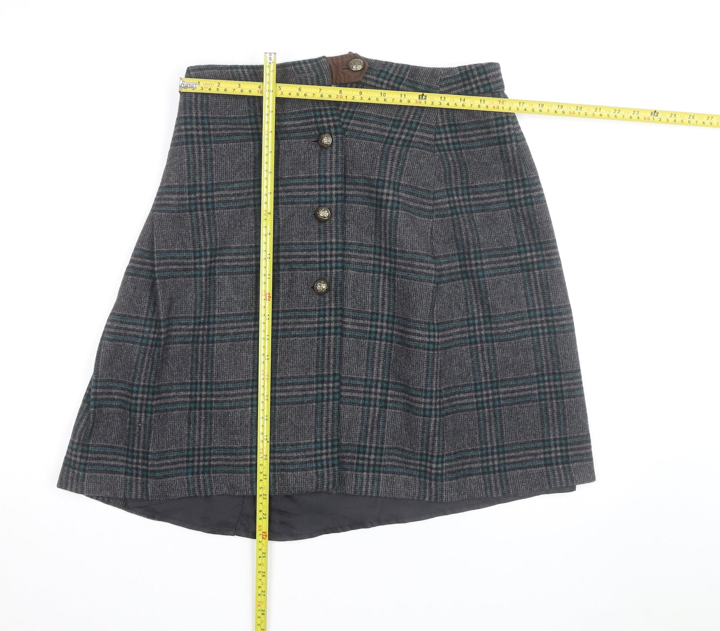Alice Collins Women’s Grey Check Wool Blend A-Line Skirt Size 12