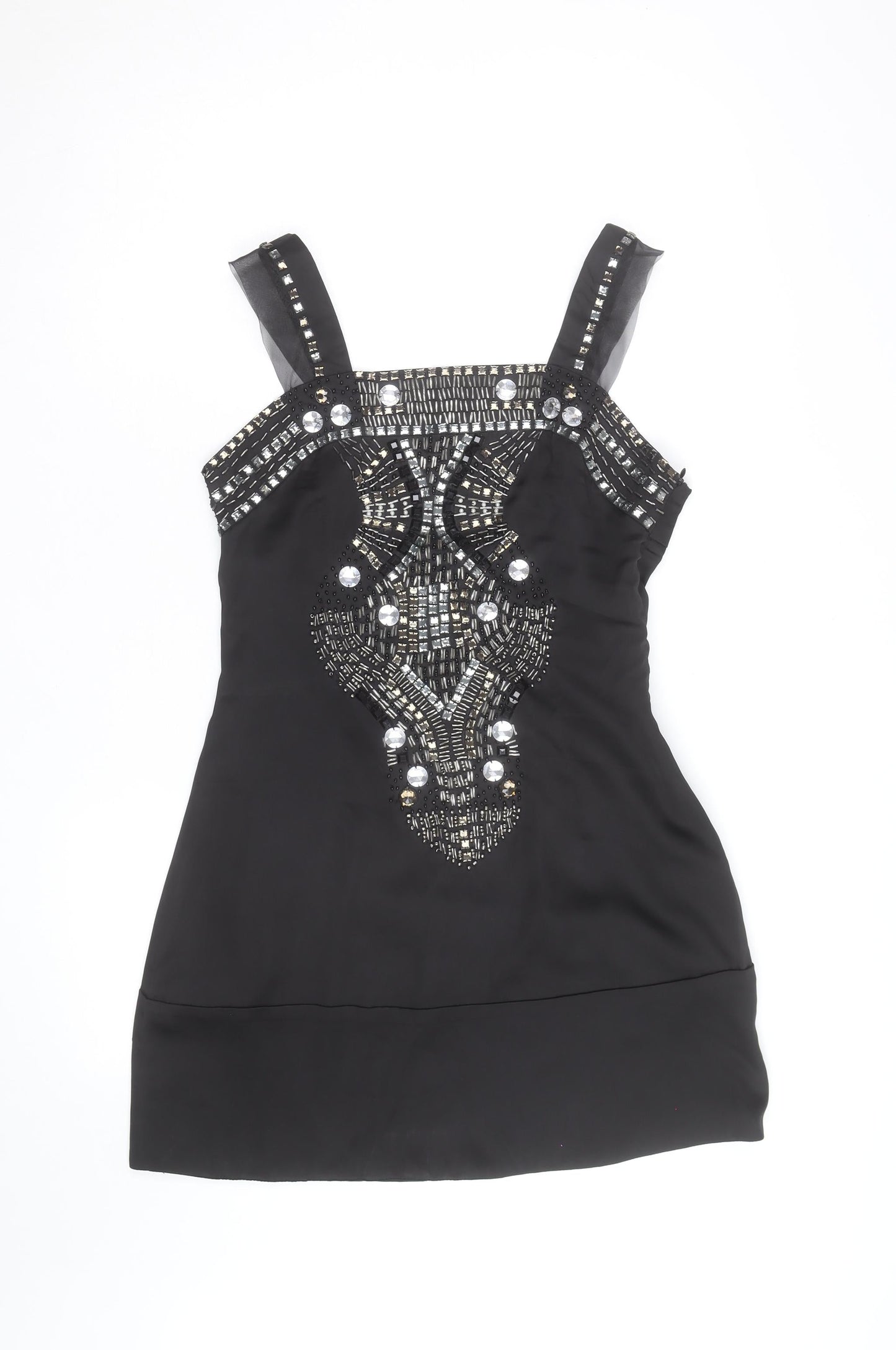 Cotton Club Women's Black Beaded Satin Camisole Tank Top Size 12