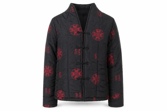 Forget-Me-Not Unisex Black Quilted Embroidered Cotton Jacket XS