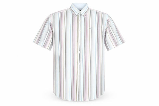 Meantime Men's Multicoloured Striped Short Sleeve Button-Up Shirt XL
