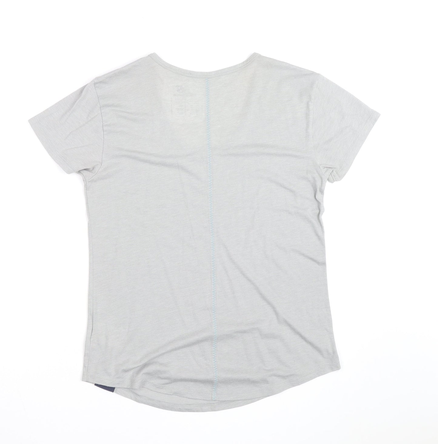 New Balance Womens Grey V-Neck Short Sleeve Cotton Blend T-Shirt Size 12
