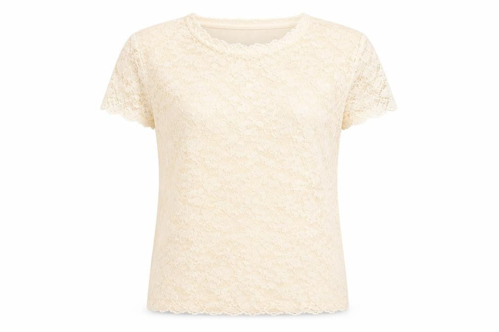 Zara Women Beige Lace Floral Short Sleeve Tunic Blouse Size S