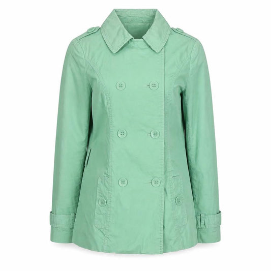 Tu Women Green Cotton Trench Coat Size 10 Mid-Length Classic Style