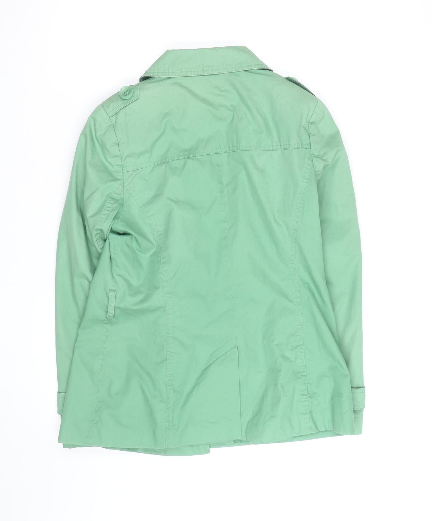 TU Women Green Cotton Trench Coat Size 10 Mid-Length Classic Style
