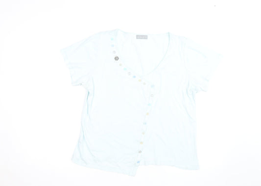 Marks and Spencer Women’s Blue V-Neck Button T-Shirt Size 18