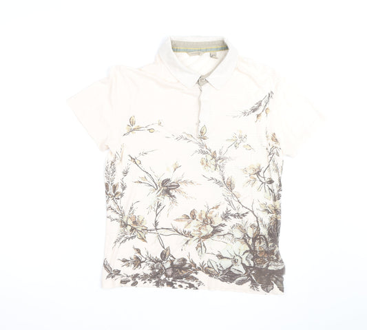 Ted Baker Women’s Beige Floral Polo Cotton Shirt Size 12