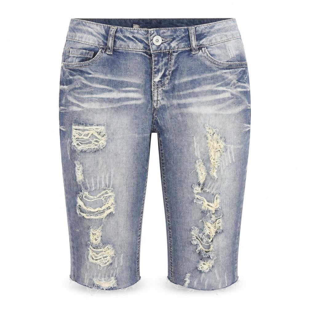 Blue Spice Womens Blue Distressed Denim Bermuda Shorts Size XS