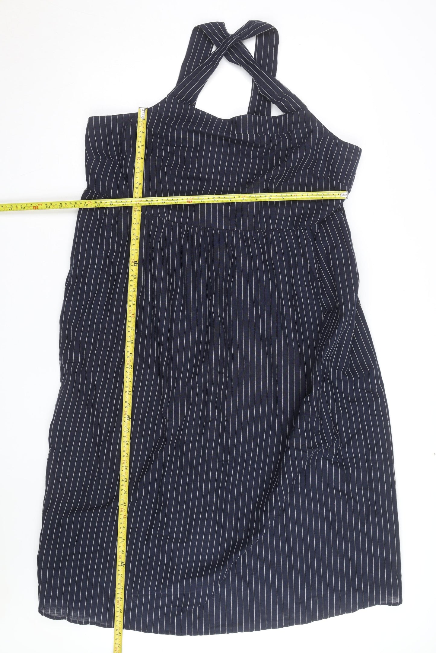 Marks and Spencer Women Blue Striped Halter Cotton A-Line Dress Size 20