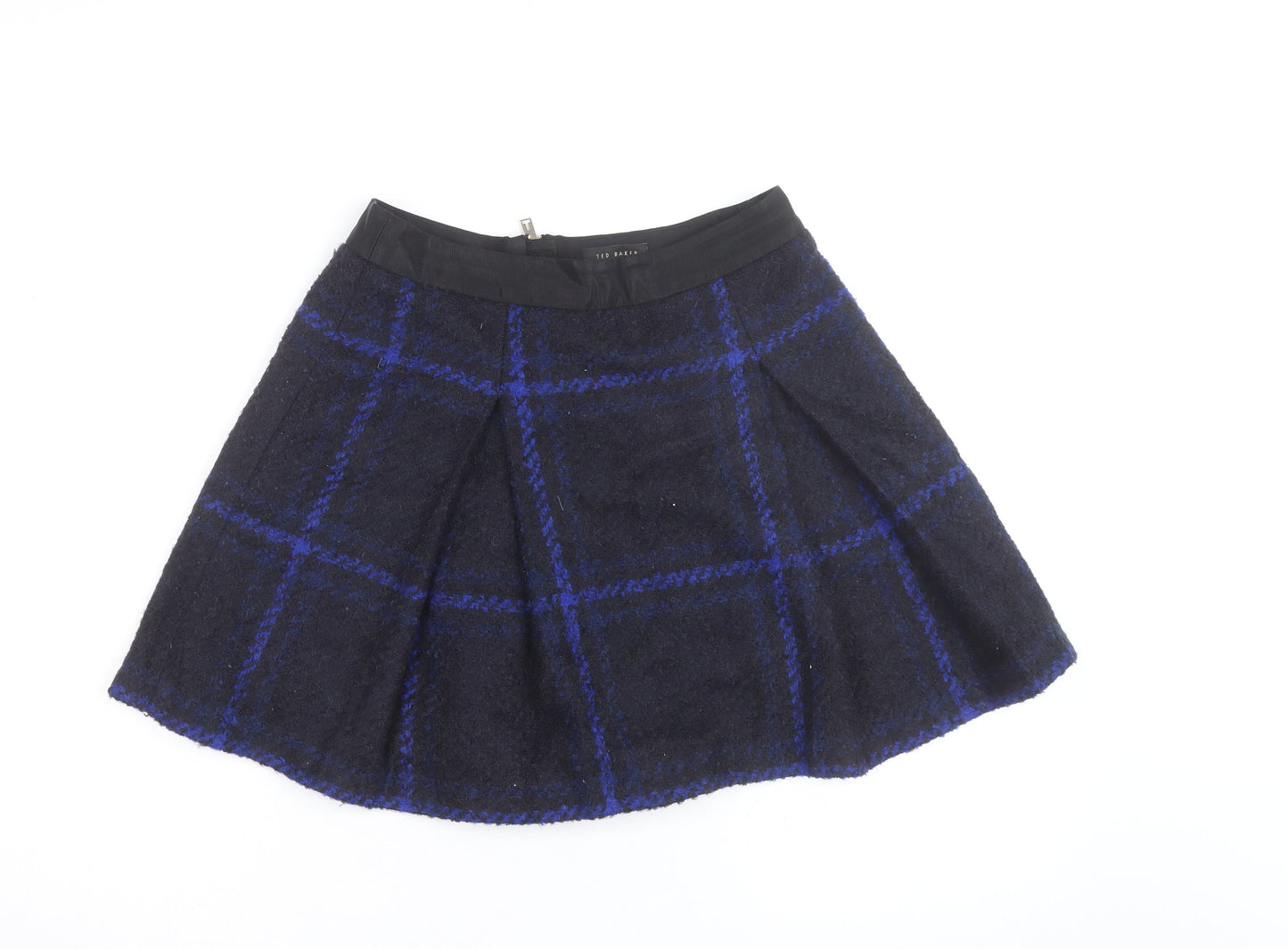 Ted Baker Womens Blue Check Wool Blend A-Line Short Skirt Size 8