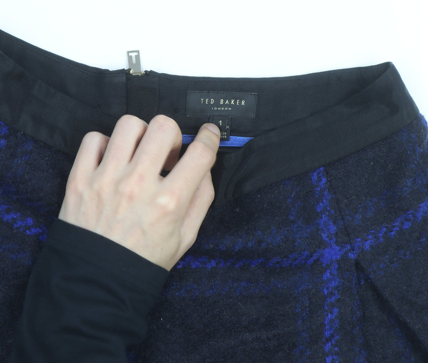 Ted Baker Womens Blue Check Wool Blend A-Line Short Skirt Size 8