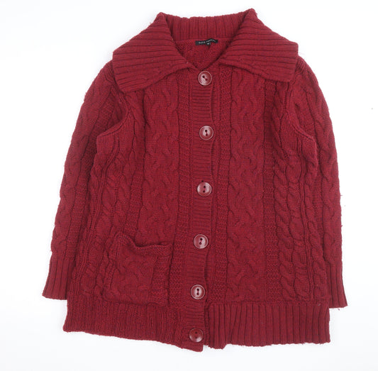 David Emanuel Women's Red Cable-Knit Cardigan Size 20 Acrylic Wool Blend