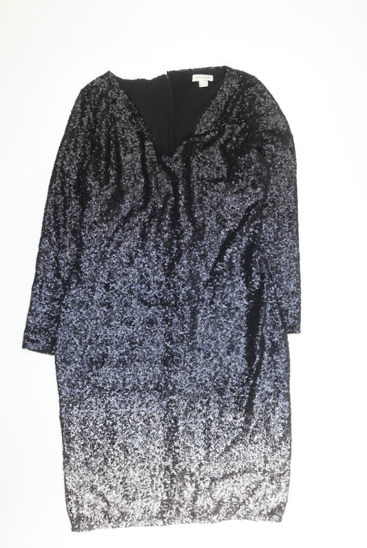 Monsoon Women’s Black Sequin Bodycon Dress Size 18 Long Sleeve V-Neck
