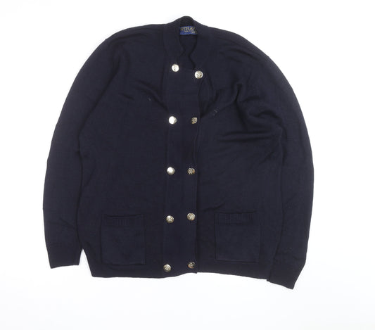 Straven Men's Blue Wool Cardigan L Classic Heavyweight Knit