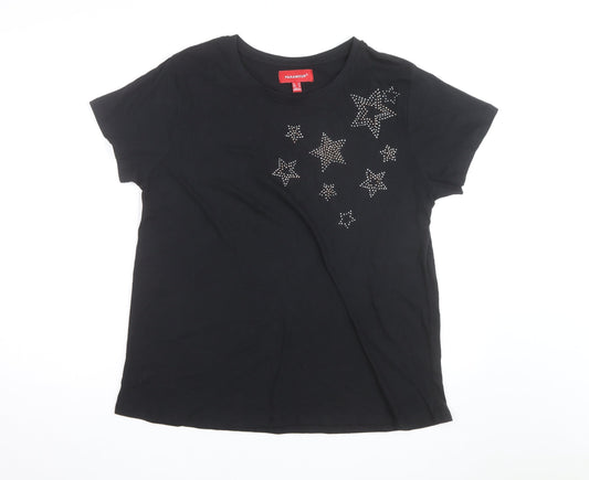 Paramour Women's Black Cotton Star Beaded Short Sleeve T-Shirt Size 14