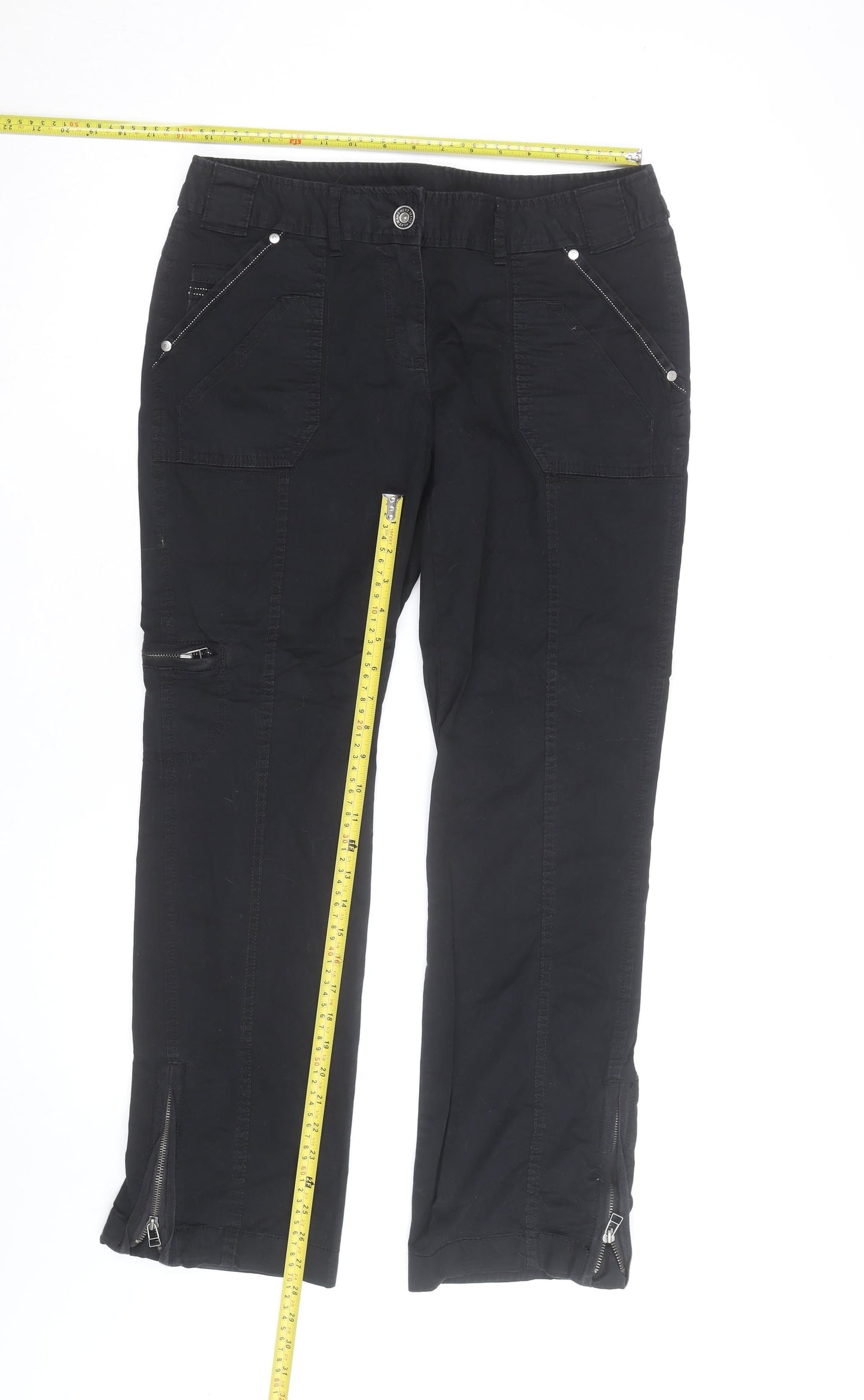 Next Women's Black Cargo Trousers Size 12 Regular Cotton Blend