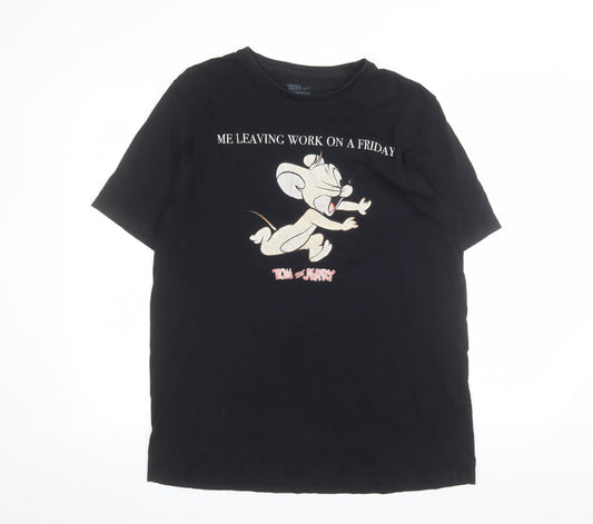 Tom and Jerry Men's Black Graphic Cotton T-Shirt L