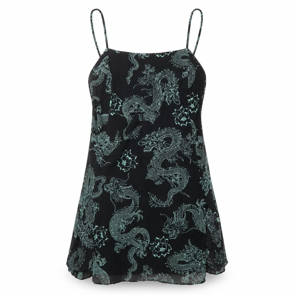 Motel Rocks Women’s Black Dragon Print Viscose Camisole Tank Top Size S