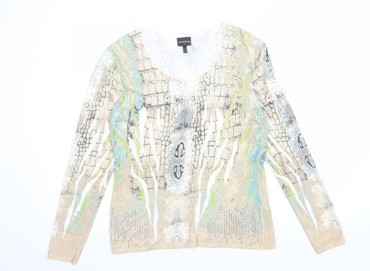 Sportalm Women’s Beige Animal Print Beaded Long Sleeve Jersey Top Size 14