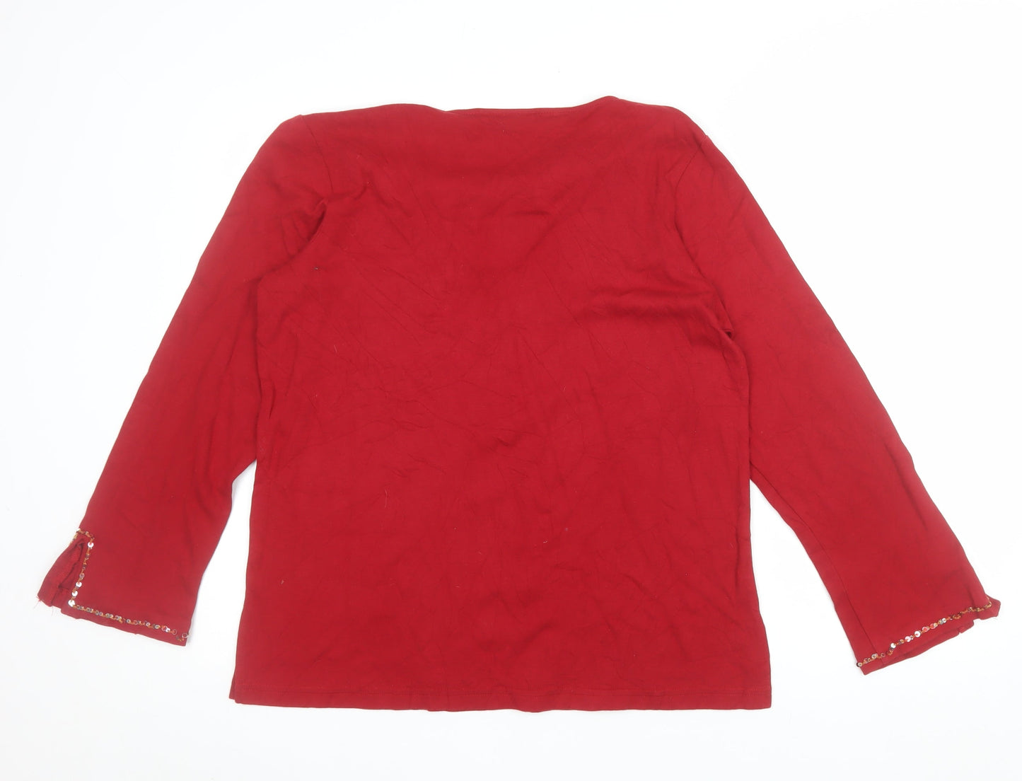 Quacker Factory Women Red Sequin Long Sleeve Cotton Tunic M