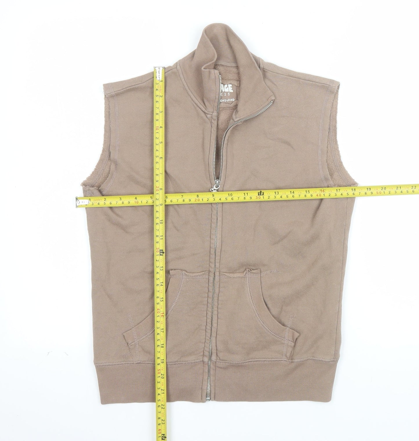 Vintage Process Womens Beige Full Zip Vest Hoodie M/L 100% Cotton