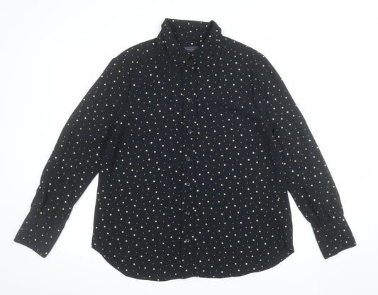 Marks and Spencer Women Black Star Print Long Sleeve Button-Up Shirt Size 12