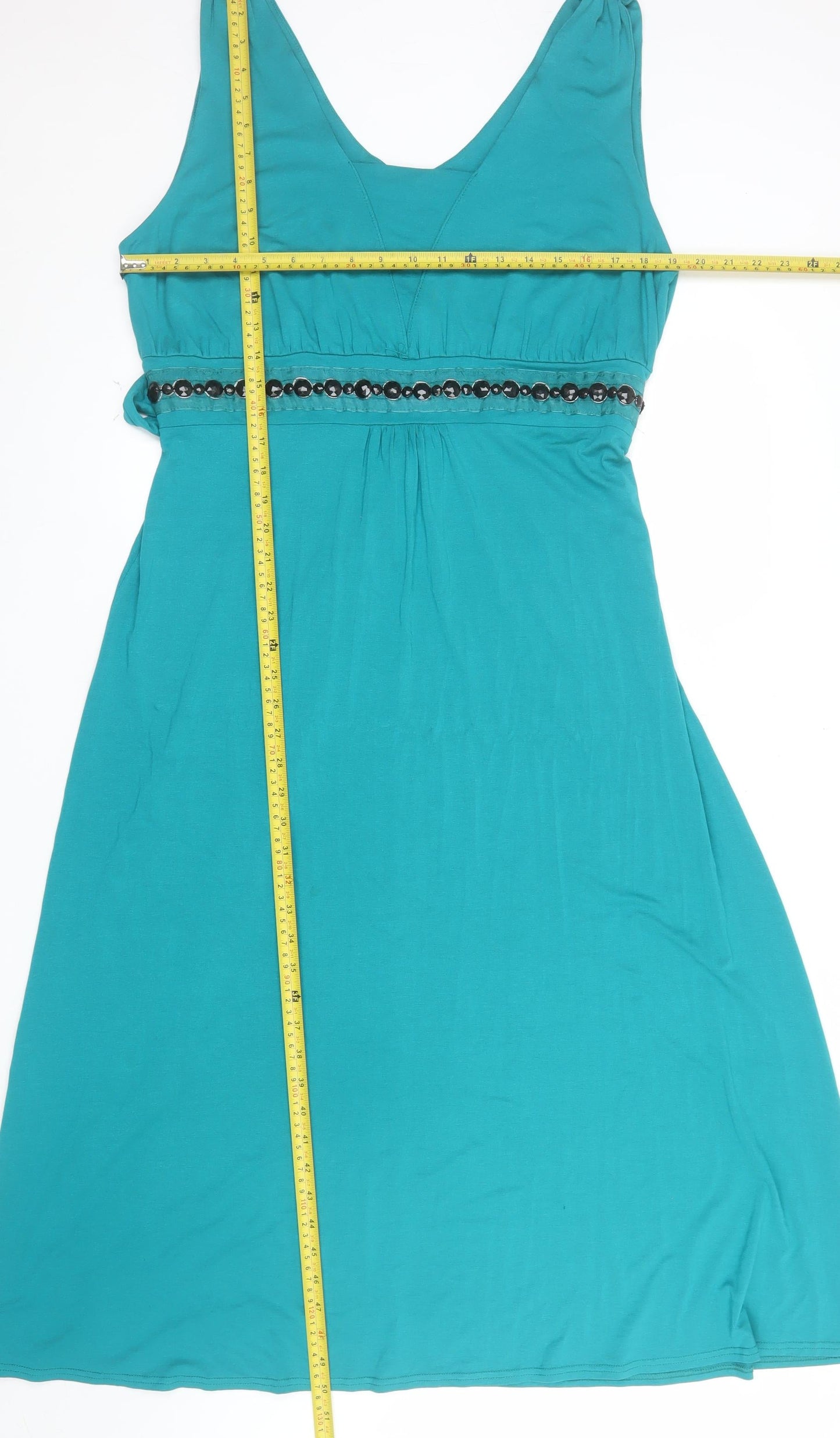 Wardrobe Women Green Size 18 Sleeveless Beaded Empire Waist Dress