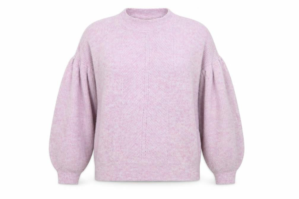 Oliver Bonas Women Pink Puff Sleeve Crew Neck Knit Jumper Size 10