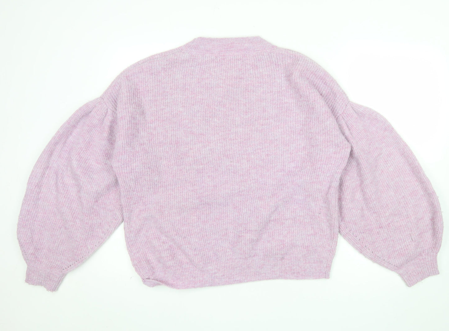 Oliver Bonas Women Pink Puff Sleeve Crew Neck Knit Jumper Size 10