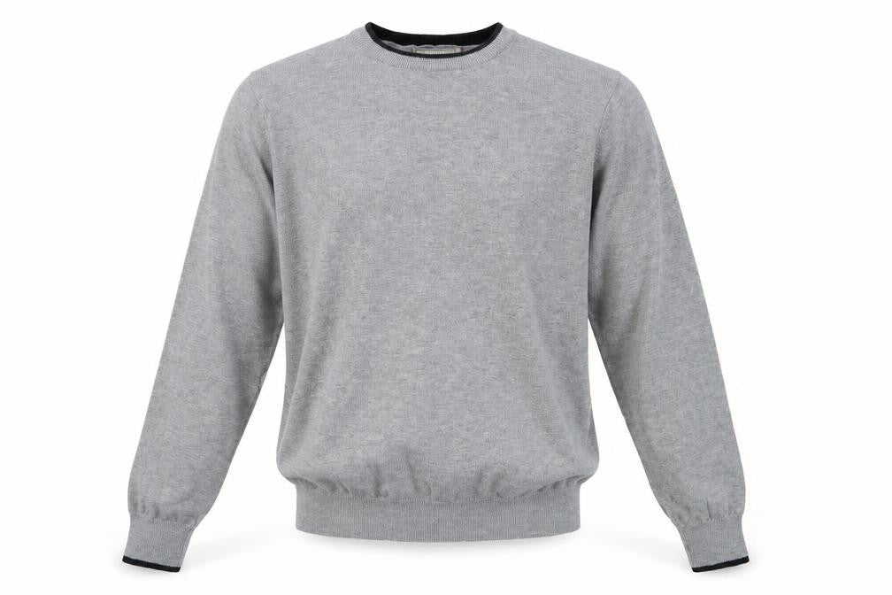 Cotton & Silk Men's Grey Crew Neck Pullover Jumper M