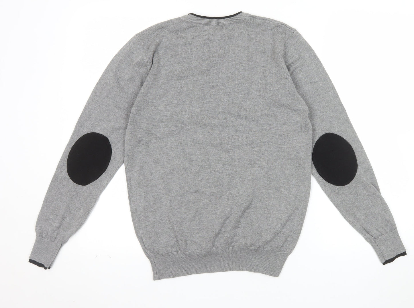 Cotton & Silk Men's Grey Crew Neck Pullover Jumper M