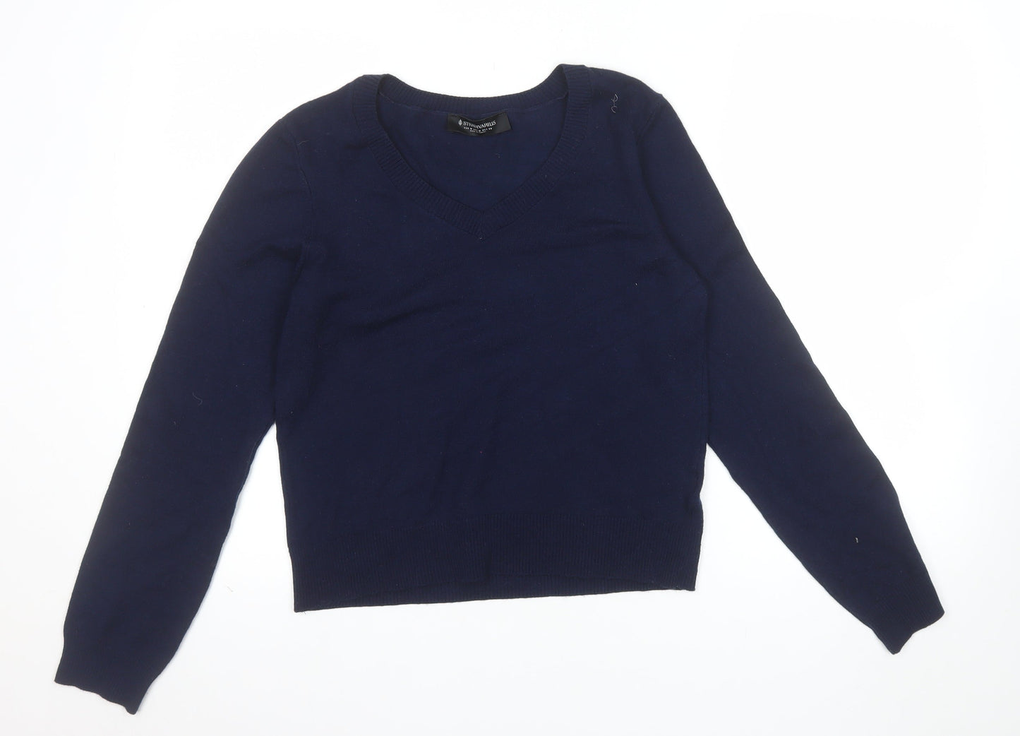 Stradivarius Women's Blue V-Neck Knit Jumper Size 12