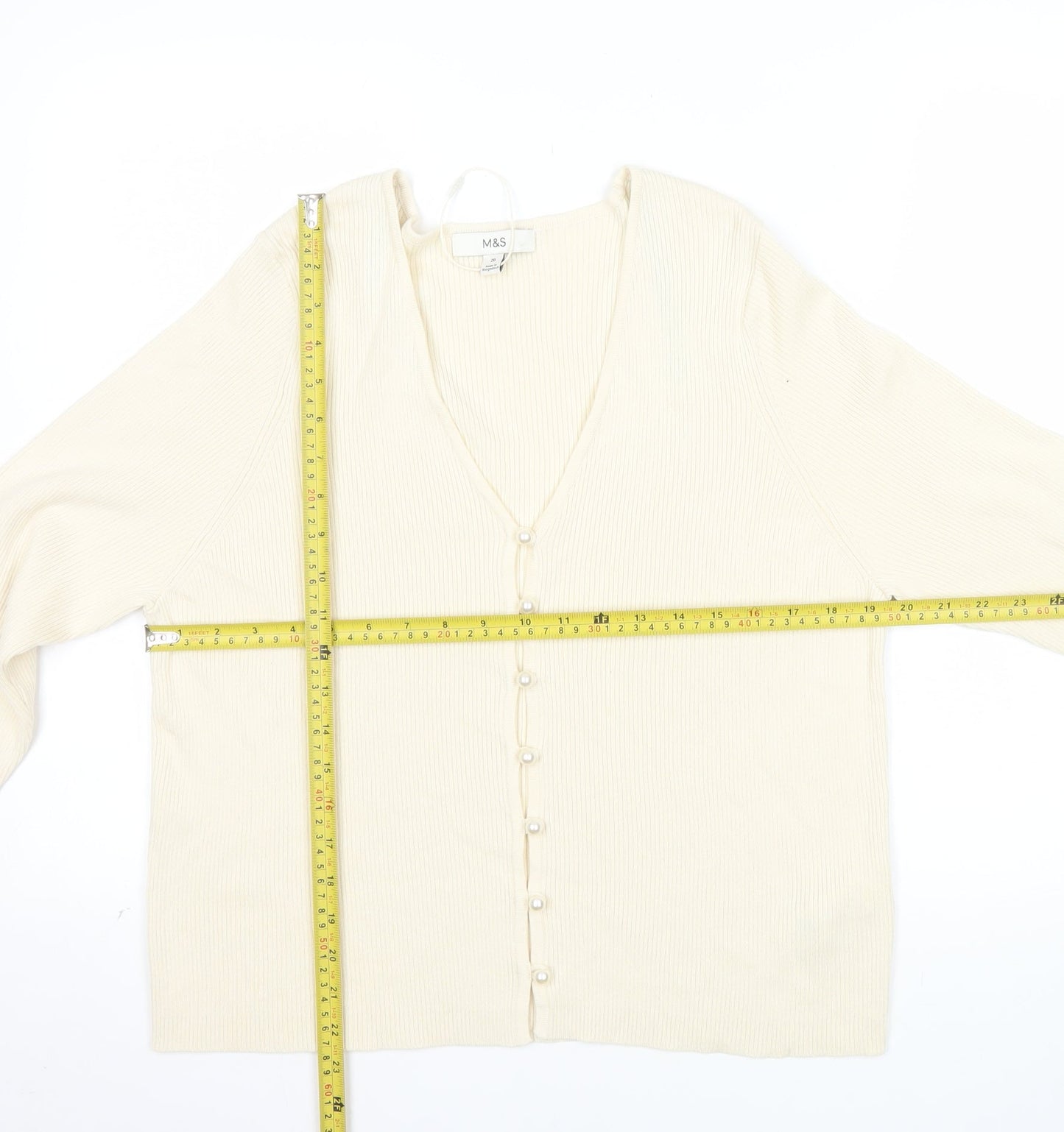 Marks and Spencer Women’s Ivory V-Neck Button Cardigan Size 20