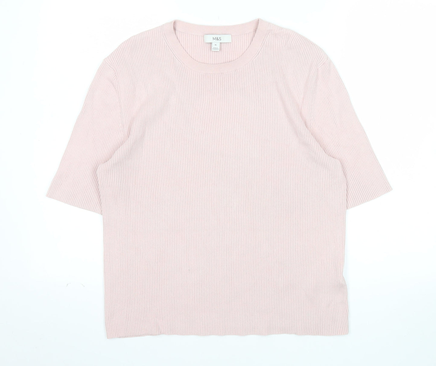 Marks and Spencer Women Pink Knit Short Sleeve Basic T-Shirt XL
