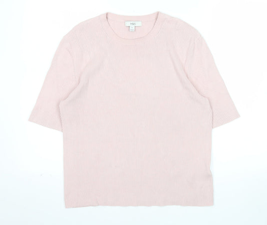 Marks and Spencer Women Pink Knit Short Sleeve Basic T-Shirt XL
