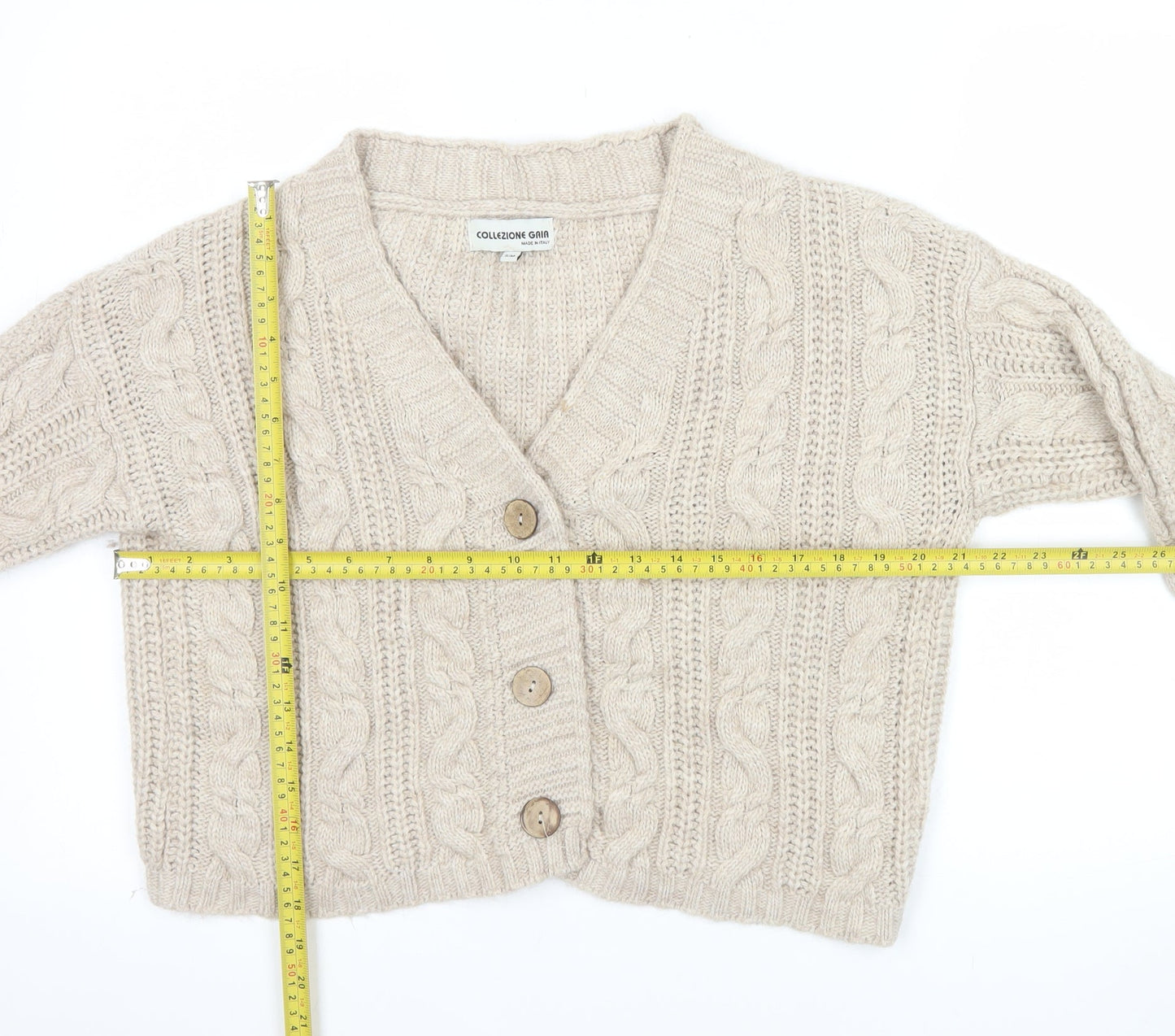 Collezione Gaia Womens Beige Wool Blend Chunky Knit Cardigan S