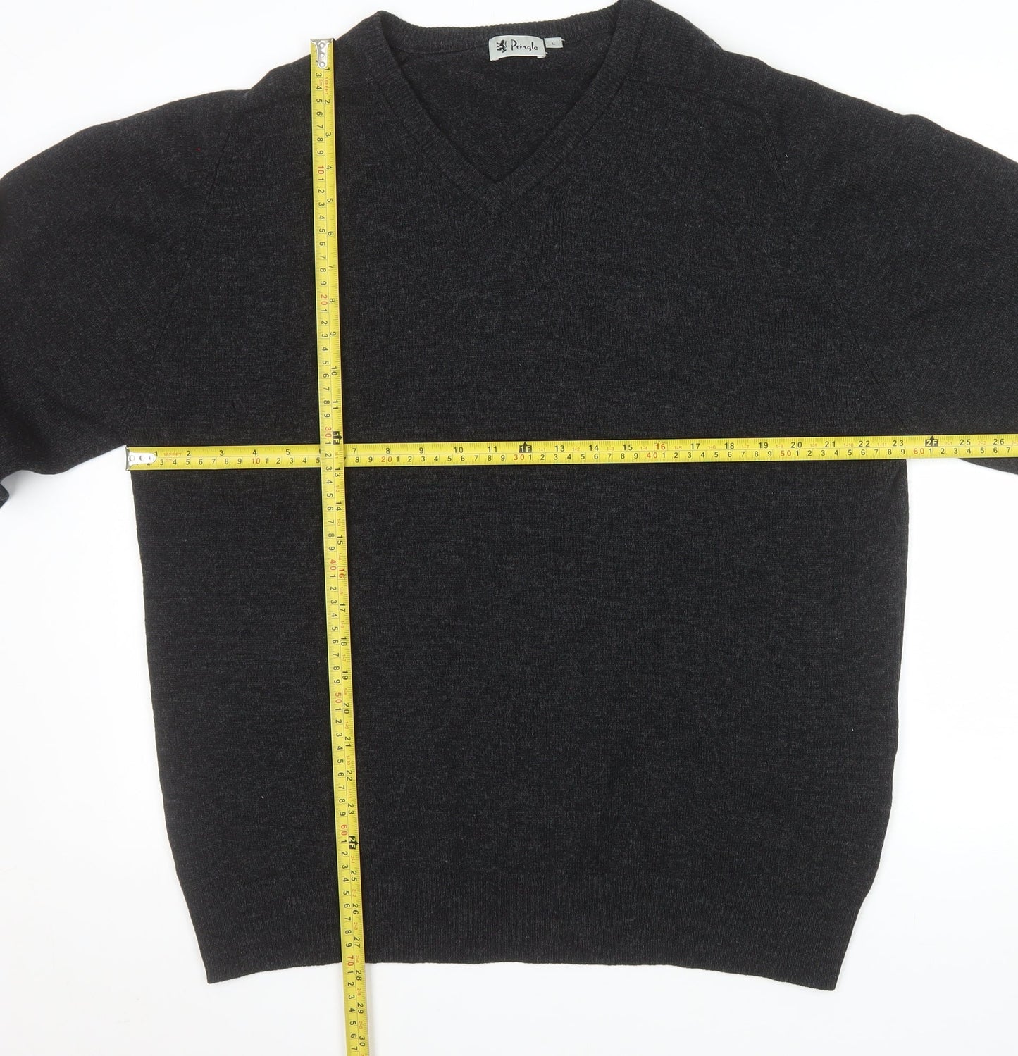 Pringle Men’s Black Pure Wool V-Neck Jumper Size L Classic Knit