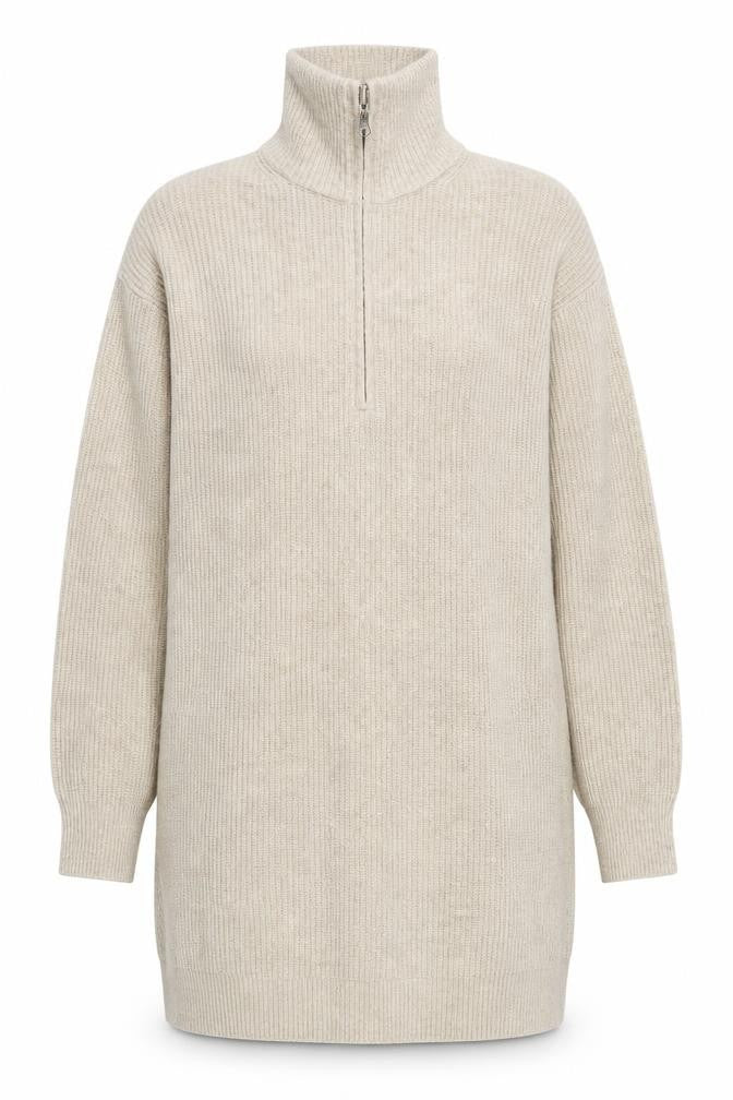 Uniqlo Women Beige Wool Blend 1/4 Zip Knit Jumper Size M