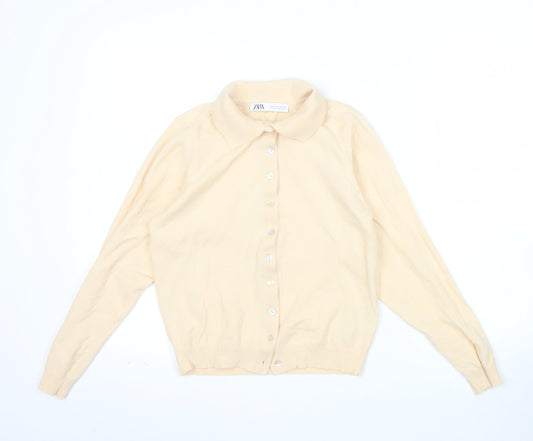 Zara Women Beige Collared Button Cardigan Wool Blend S