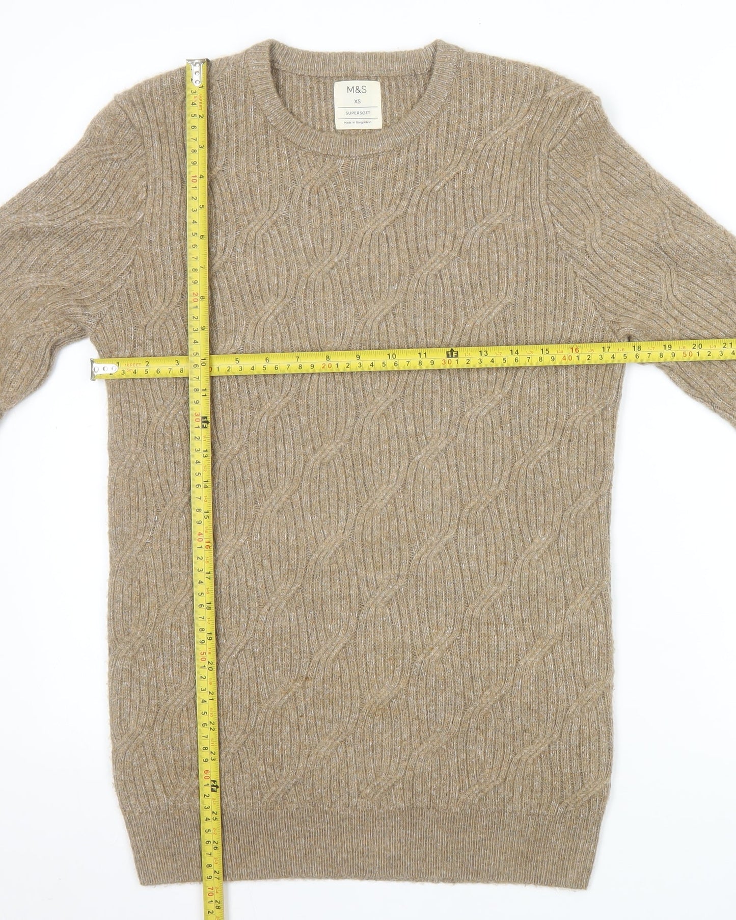 Marks and Spencer Men’s Beige XS Cable-Knit Crew Neck Jumper