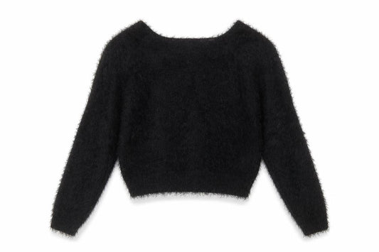 Front view of Miss Selfridge Women’s Black Fuzzy Knit Jumper, size UK 10
