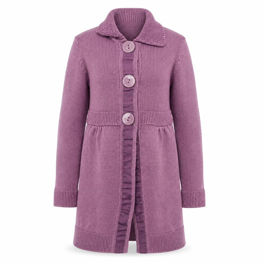 Boden Women Purple Collared Long Cardigan Knit Size 14 Cotton