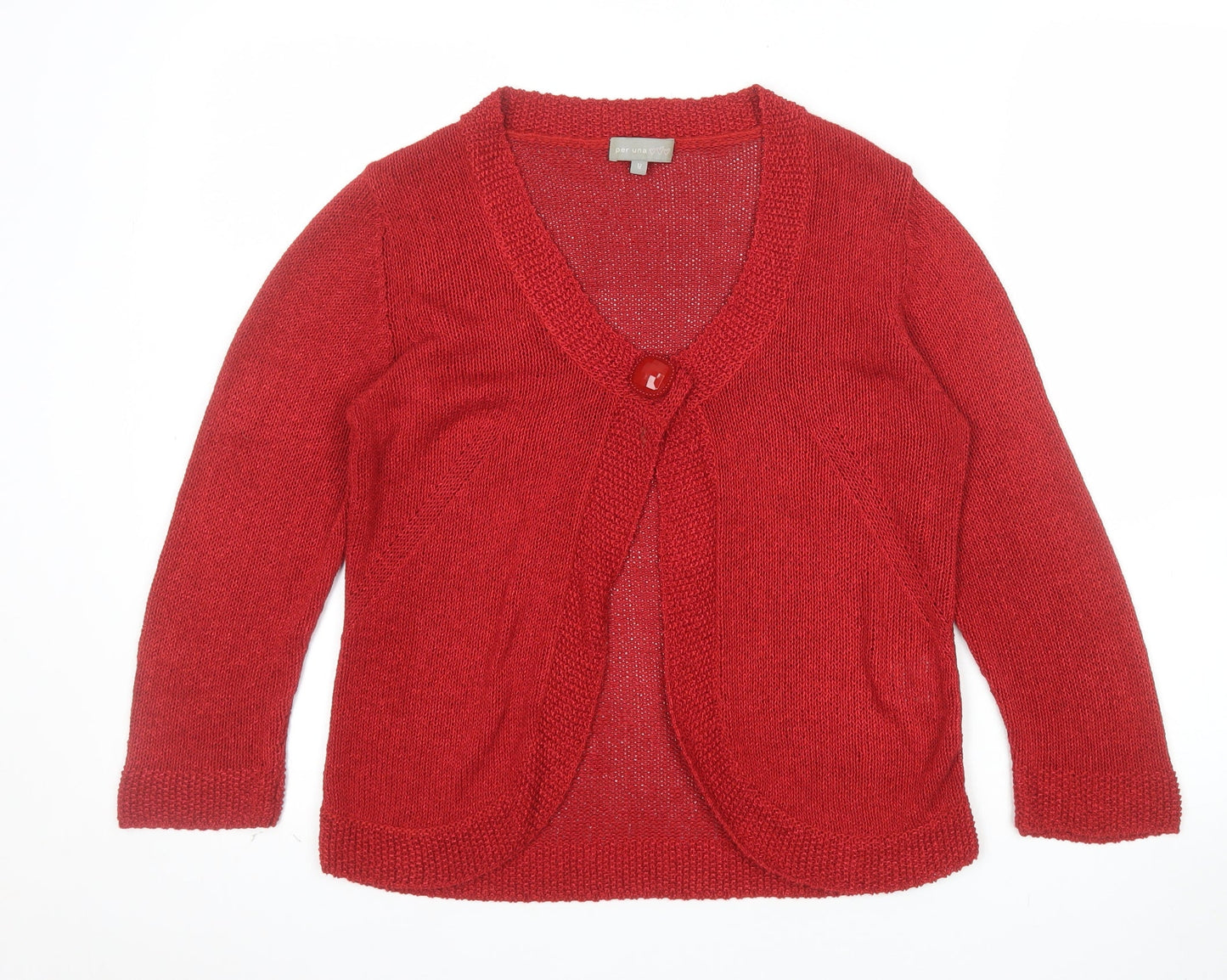 Marks and Spencer Per Una Red Knit Cardigan Women Size 12 Button Trim