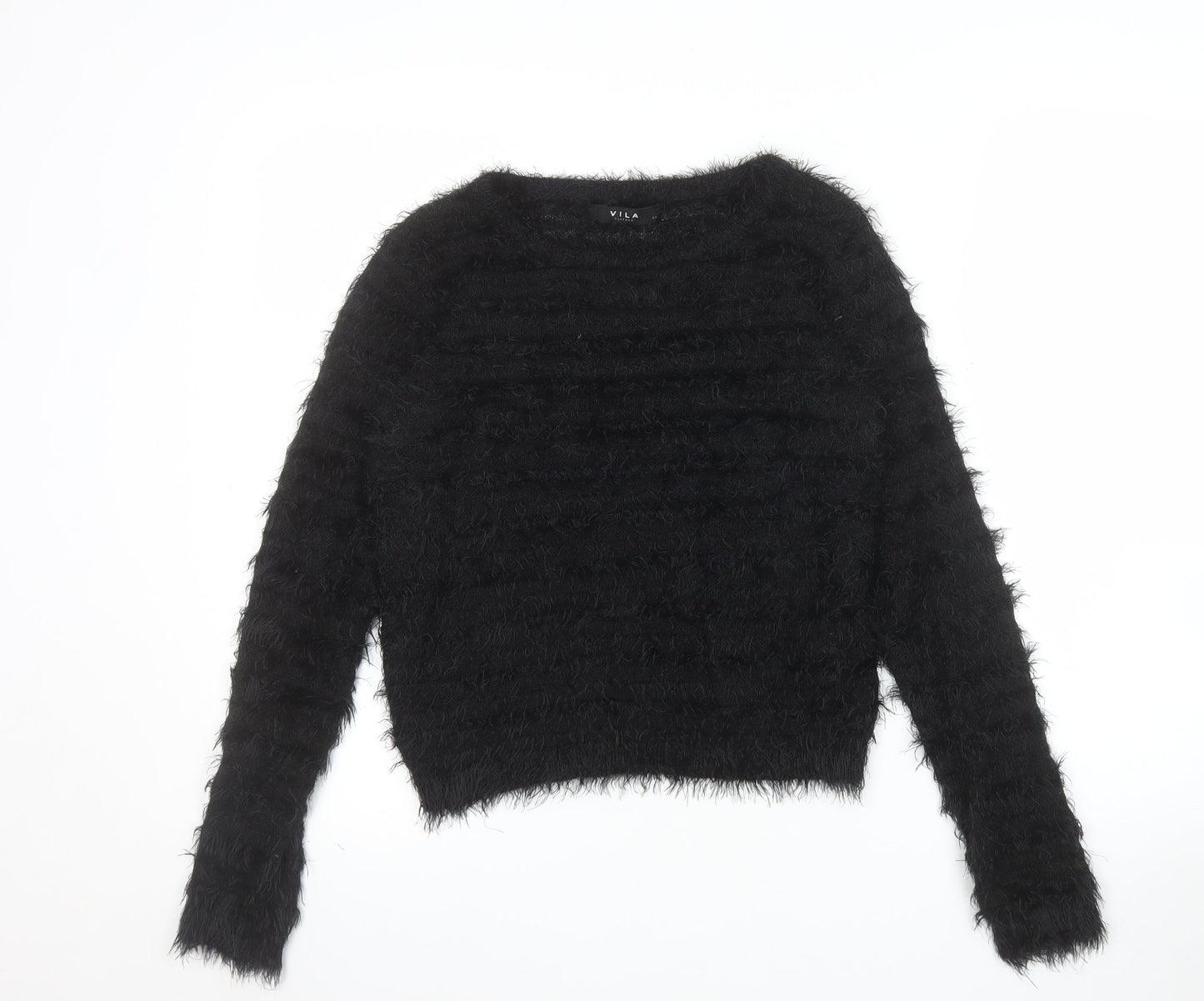 Vila Womens Black Fuzzy Knit Pullover Jumper XS