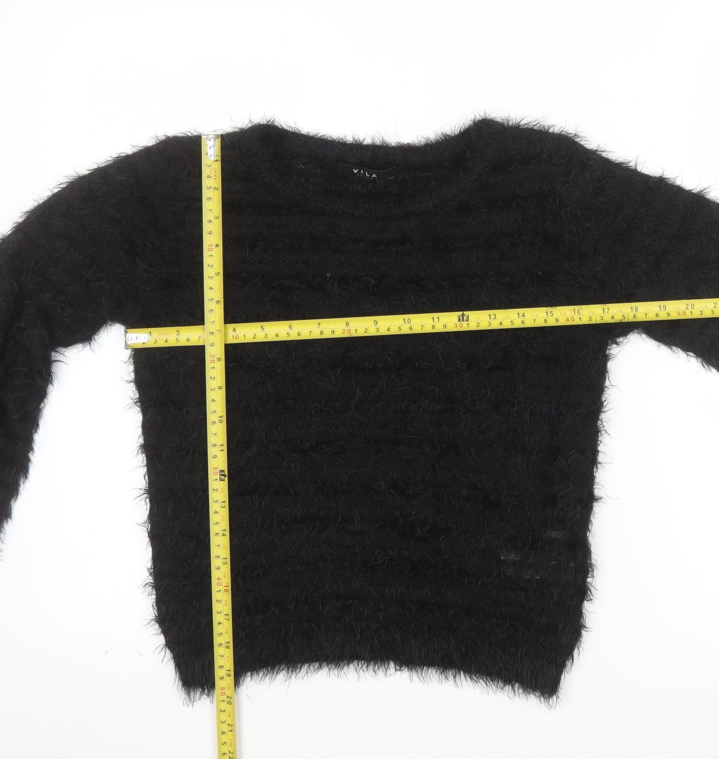 Vila Womens Black Fuzzy Knit Pullover Jumper XS