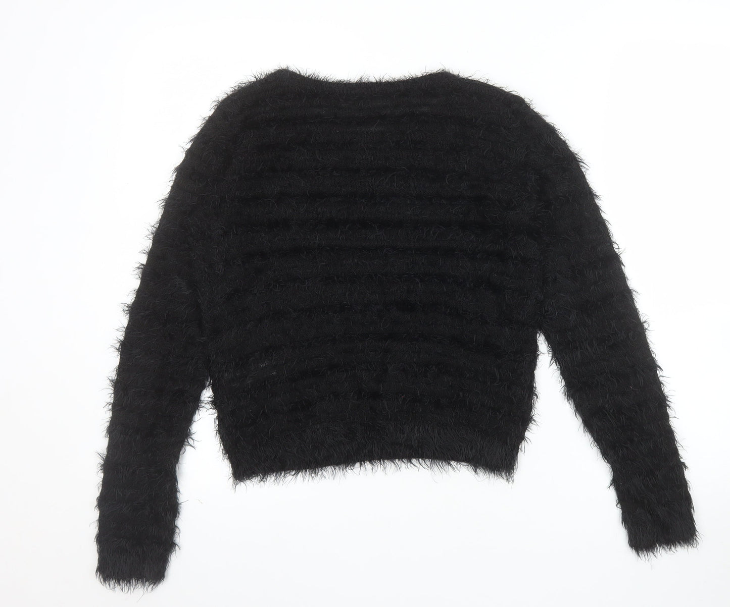 Vila Womens Black Fuzzy Knit Pullover Jumper XS